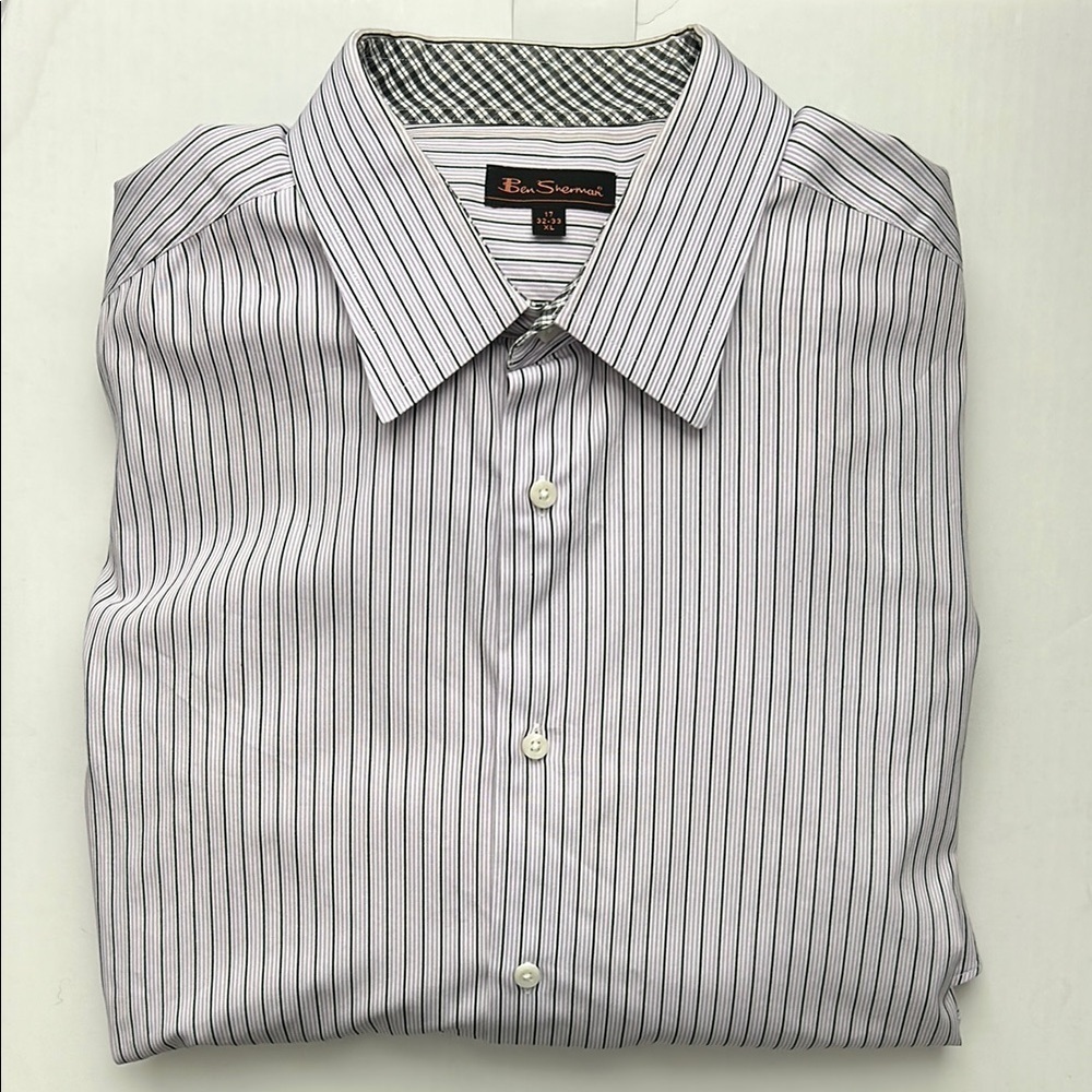 Ben Sherman Men's Long Sleeve Striped Shirt - Black and White - XL